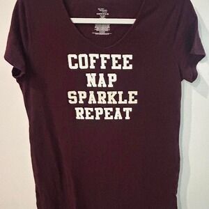 Burgundy Secret Treasures Womens S "Coffee Nap Sparkle Repeat" graphic pajamas